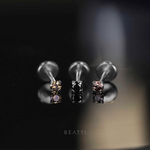 16G/18G/20G • Tiny 1.5mm/2mm Brown Ombre CZ Threadless Push Pin Labret Stud • Ombre Piercing • Tragus stud • Flat Back Earring