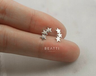 Tiny Triple Star Earring, Cartilage Earring, 19 gauge, 925 Sterling Silver, Tragus earring, Tragus stud, tiny star, ball screw earring