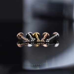 NEW ‣ 16G 1mm Micro Tribead Cartilage Earring • Flat Back Internally Threaded Labret • Trinity labret Stud  • 1mm ball Labret