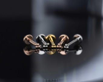 NEW ‣ 16G 1mm Micro Tribead Cartilage Earring • Flat Back Internally Threaded Labret • Trinity labret Stud  • 1mm ball Labret