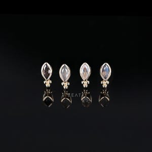 NEW ‣ Rue ∙ 14K Solid Gold Marquise Cluster Threadless Stud ∙ Natural Gemstone Flat Back Studs with Titanium Post