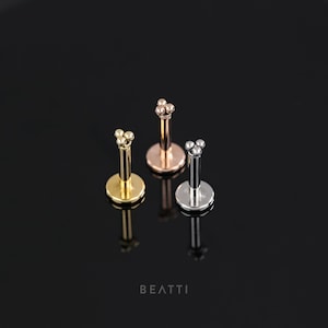 NEW ‣ Micro Tiny Tribead Verified Titanium Threadless Push Pin Labret Stud • Flat Back Earring • Hypoallergenic Piercing • Helix • Cartilage
