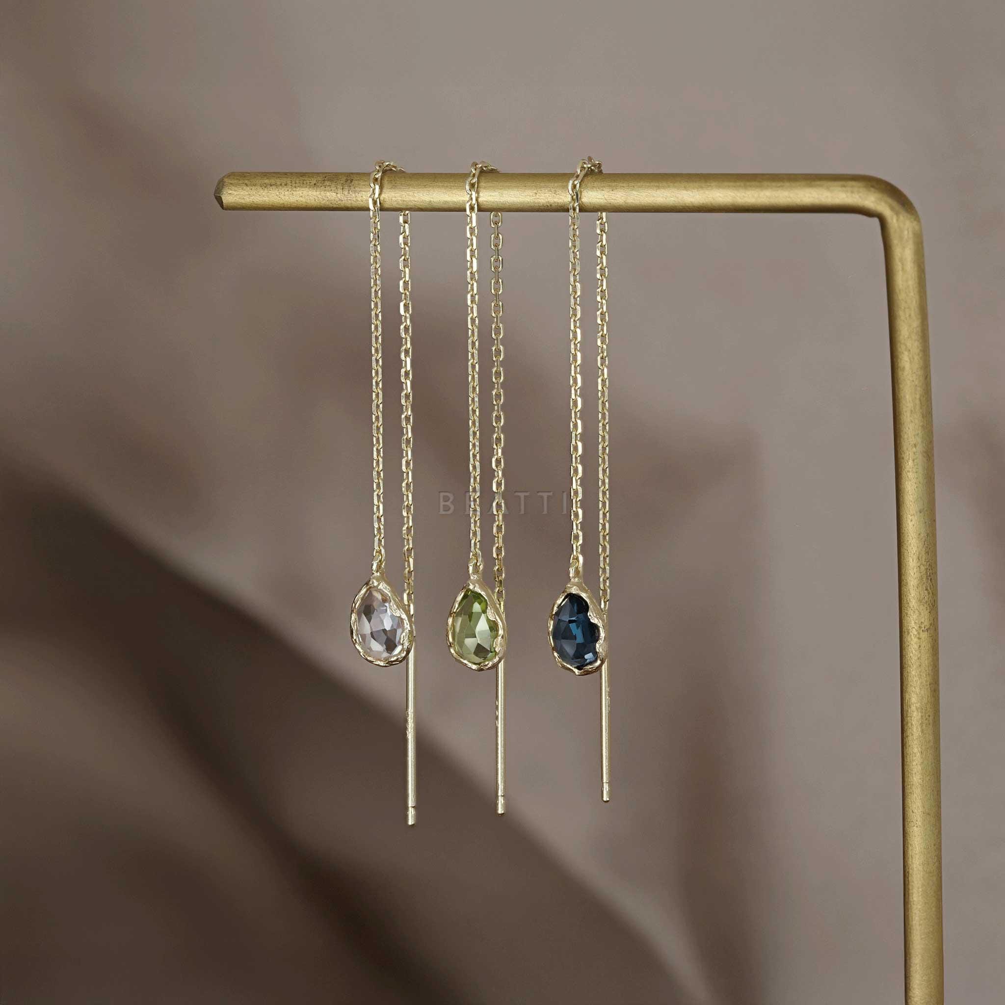 Éclat • Gemstone Chain Threader Earrings • Drop Threader • 925 Sterling ...