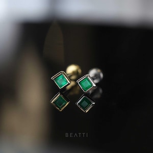 NEW ‣ Dora • BEATTI Green Onyx Thread less Ends 925 Sterling Silver • 14K Gold Vermeil • Titanium Flat Back Post • Tiny Gemstone Piercing