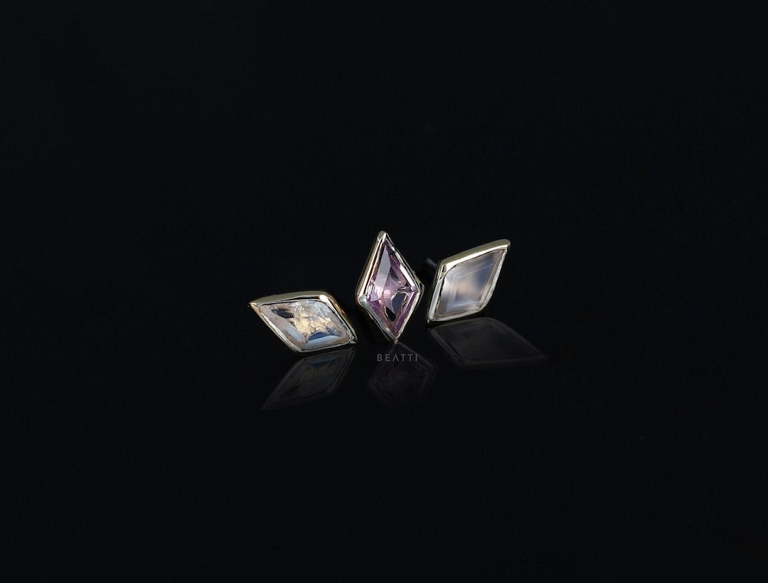 NEW ‣ Patra Mini • 14K Gold Natural Gemstone Threadless Ends • 14K Solid Gold /Titanium • Amethyst • Rainbow Moonstone • Grey Moonstone