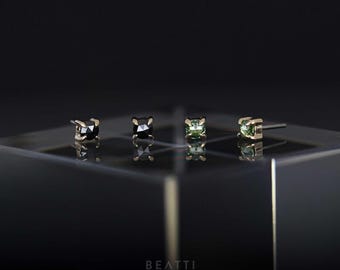 14K Solid Gold 2mm Rose Cut Diamond 4-Prong Flat Back Stud