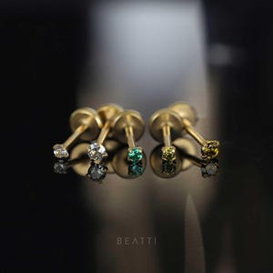 20G/18G • Tiny 1.5mm/2mm Green Ombre · Gold CZ Threadless Push Pin Labret Stud • Gold Green Piercing • Gold Tragus stud • Flat Back Earring