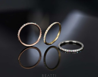 Fire Opal & Iridescent CZ Clicker Hoop • Hinged Cartilage Ring • Helix Nose Ring Daith Earring