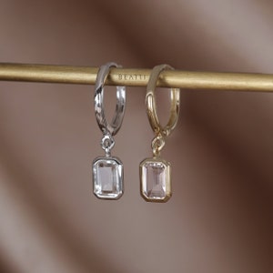 NOUVEAUTÉ ‣ Nora • Créoles en topaze véritable taille émeraude • Argent 925 • Vermeil 14 carats • Créoles en topaze blanche