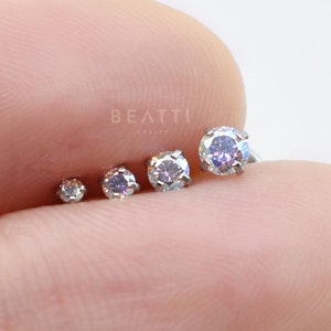 Petit clou labret sans filetage, cristal AB 16G/18G/20G • Boucle d'oreille de cartilage de 1,5 mm - 3 mm • Clou tragus • Dos plat • Hélice vers l'avant