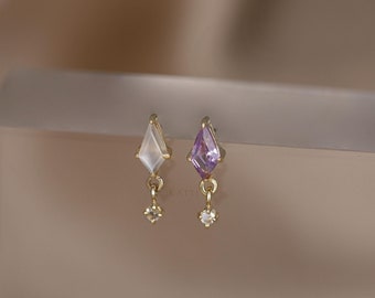 Celeste • BEATTI Natural Gemstone Thread less 925 Silver with 14K Gold Vermeil • Titanium Post • Kite Cut Gemstone Piercing