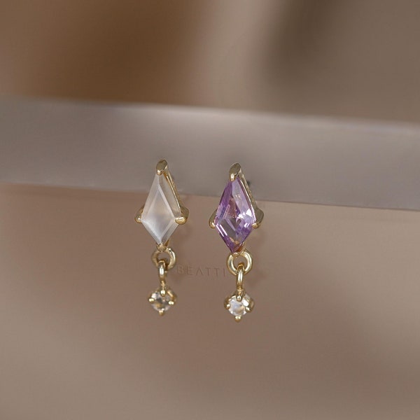 Celeste • Natural Gemstone Threadless Flat Back Stud • 925 Silver 14K Gold Vermeil • Titanium Post • Kite Cut Piercing