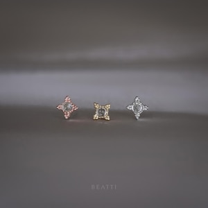 Bella • Tiny Rose Cut Gemstone Threadless Earrings  • White Topaz Flat Back 925 Sterling Silver • Titanium Post