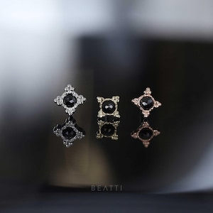 Bella • Tiny RoseCut Black Spinel Threadless Earrings  • Black Spinel Flat Back 925 Sterling Silver • Titanium Post