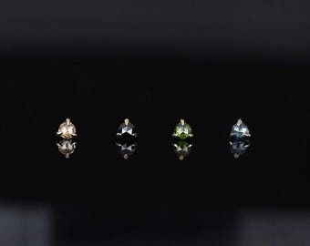 14K Gold 2mm Rose Cut Diamond 3-Prong Flat Back Stud