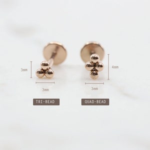 20G 18G Tiny Trinity Ball Thread less Push Pin Labret Stud Tribead/Quadbead Cartilage earring Tragus stud Flat Back Earring image 2