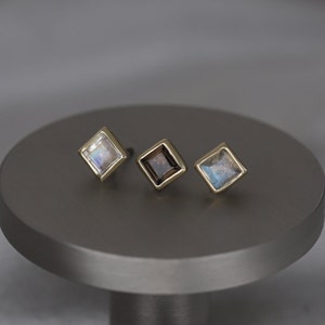 NEW ‣ Maya • BEATTI Natural Gemstone Threadless Ends • Rainbow Moonstone Labradorite Smoky Quartz • 14K Gold Vermeil • Titanium