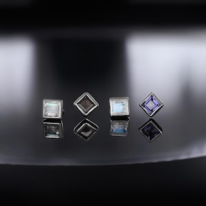Gemstone Threadless Labret • 925 Silver, Iolite & Moonstone