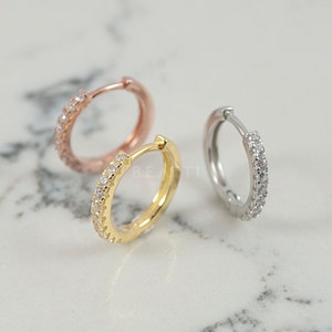 CZ Pave Hoop, Medium Pave Hoop, Conch earring, Cartilage Hoop, Conch Hoop, 18g hoop, Conch Piercing, 925 Silver Hoop, Gold vermeil hoop