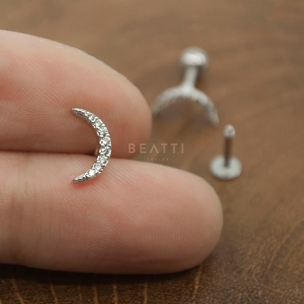 Luna Moon Cartilage Earring, Helix Earring, Conch Earring, Helix Labret, Cartilage Piercing, Thin Moon Cartilage