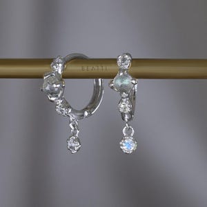 NEW ‣ Lucine • Dainty Genuine Gemstone Hoop Earrings • 925 Silver 14K Vermeil • Labradorite Moonstone Hoop Earrings