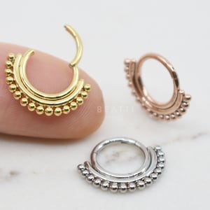 16G Bead Cluster Hinged Segment Ring, 316L SS, Daith Earring Clicker, Conch Hoop, Septum Clicker
