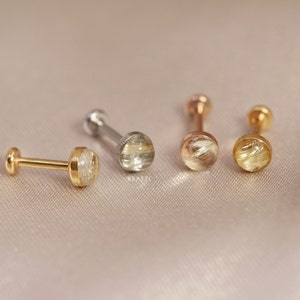 NEW ‣ Tiny Rutile Quartz Threadless Push Pin Labret • Bezel Gemstone Cartilage earring • FlatBack Earrings • Gemstone Piercing