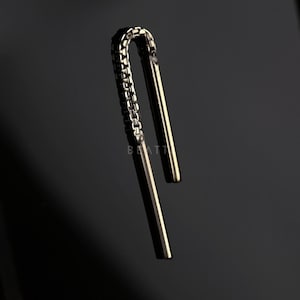 NEW ‣ 14K Solid Gold Brillcut Short Chain Threader • 14K Gold Chain Threader • Gold Cartilage Chain Earring