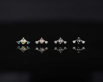 Astrid • 14K Solid Gold Rose Cut Diamond Trio Flat Back Stud