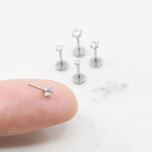 20 gr. Petit clou labret à épingles sans filetage 1,5 mm 3 mm clou tragus boucle d'oreille à l'arrière plat clou de nez image 3