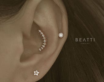 Curved Bar Nine Studs Piercing, Conch earring, Conch Piercing, helix, curved bar earring, Cartilage earring