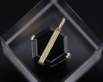 NEW ‣ Onyx Triple Ridge Hex Pendant • 14K Vermeil  • Natural Gemstone Pendant