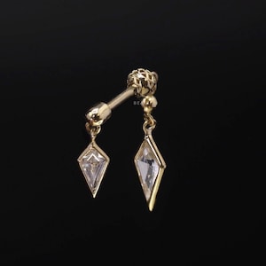 NEW ‣ BEATTI &#39;Riké&#39; 14K Solid Gold Double Diamond Piercing • 14K Gold Cartilage Earring • Forward Helix Earring