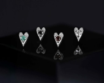 Heart • Ace of Gems 14K White Gold Flatback Stud