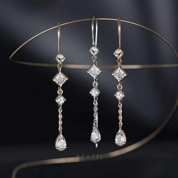 Tess • White Topaz Threader Earrings • Gemstone Charm  display picture 1