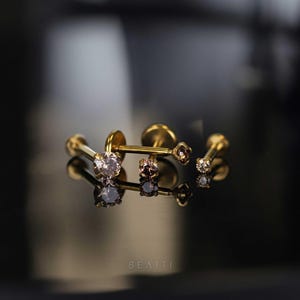 NEW ‣ 16G/18G/20G • Tiny Sparkly Umber CZ Threadless Push Pin Labret Stud • Gold Piercing • Gold Tragus stud • Flat Back Earring