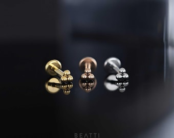 16G Tiny Tribead Cartilage Earring • Internally Threaded Labret