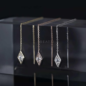 NEW ‣ Ray • Diamond-Cut Clear Quartz Chain Threader • Silver Gold Chain Threader • Diamond-Cut Gemstone Threader Earring