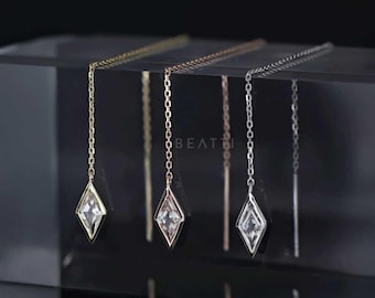 Ray • Clear Quartz Chain Threader • Diamond-Cut Gemstone • Silver or Gold Threader Earring