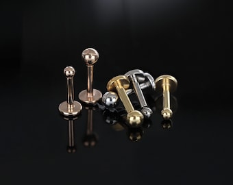 16G/18G/20G • Petite bille sans filetage, épingle labret • Boucle d'oreille de cartilage 2 mm/2,5 mm/3 mm • Clous tragus • Dos plat • Hélice vers l'avant