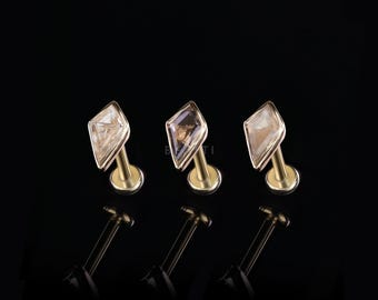 Zenith Small • 14K Gold Kite Gemstone Threadless End • White Topaz ∙ Grey Agate ∙ Smoky Quartz