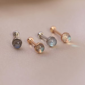 NEW Tiny Genuine Labradorite Threadless Push Pin Labret Bezel Gemstone Cartilage earring FlatBack Earrings image 2