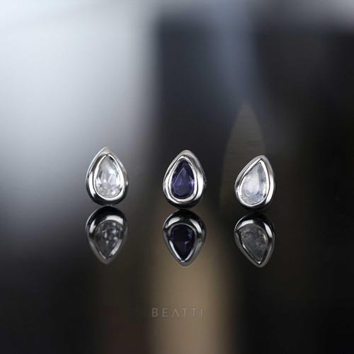 Emma • Tiny Teardrop Gemstone Flat Back Stud • Threadless Push Pin Earring • Cartilage Stud