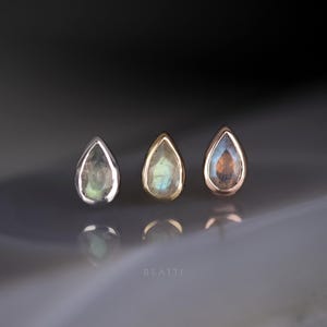 NEW ‣ Jade II • Teardrop Labradorite Threadless Flat Back Stud  • Conch Stud • Flat Back Earring • 925 Silver with Verified Titanium Post