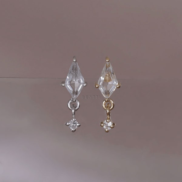 Celeste • Topaz Threadless Flat Back Stud • Push Pin Piercing • 925 Sterling Silver Gold Plated • Kite Cut Gemstone Cartilage Earring