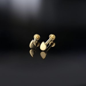 Tiny Teardrop Threadless Push Pin Labret Stud • Mini Heart Cartilage earring • Tragus/Helix/Conch • FlatBack Earrings
