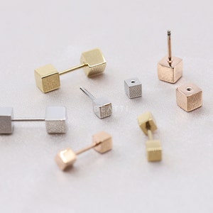 20g Cube Barbell Earrings • 316L Surgical Steel • Minimal Cartilage Studs • Water Proof Ear Stud • Helix • Conch Studs