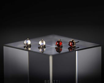 14K Gold 2.5mm Rose Cut Gemstone Flat Back Stud • Natural Gemstone Threadless End