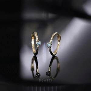 NEW ‣ Tara • Dainty Genuine Gemstone Hoop Earrings • 14K Vermeil • London Blue Topaz •  Minimal Hoop Earrings
