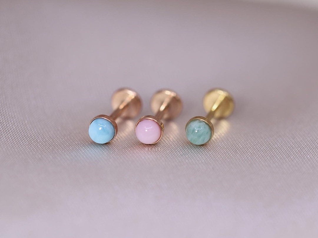 NEW ‣ Tiny Natural Gemstone Threadless Push Pin Labret • Bezel Gemstone Cartilage earring  • FlatBack Earrings